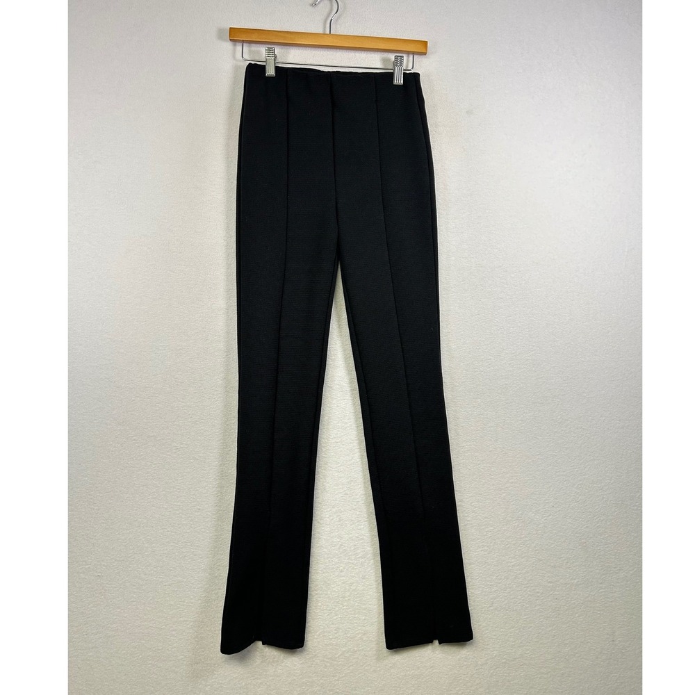 H&M Pintuck Ribbed Leggings Womens Small Black High Rise Split Hem Slim Pants‎